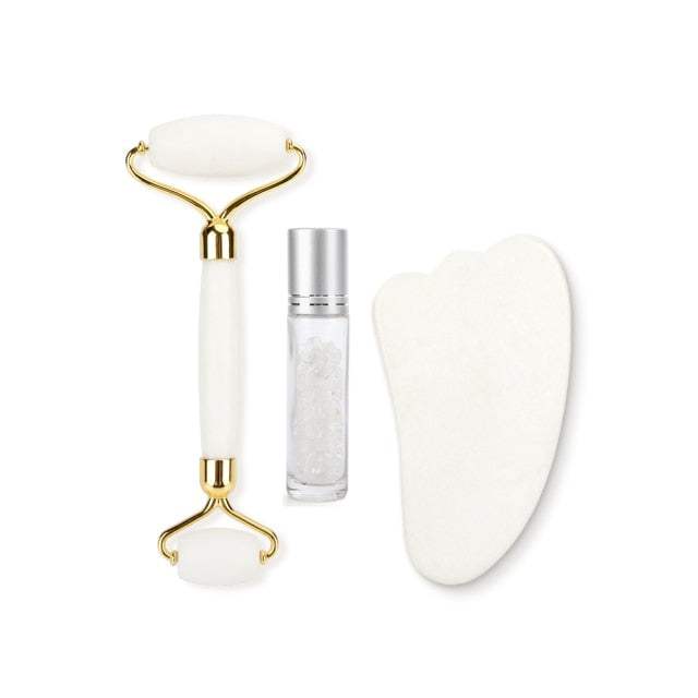 Face Massage Jade Roller White Natural Stone Crystal Slimmer Lift Wrinkle Double Chin Remover Beauty Care Slimming Tools