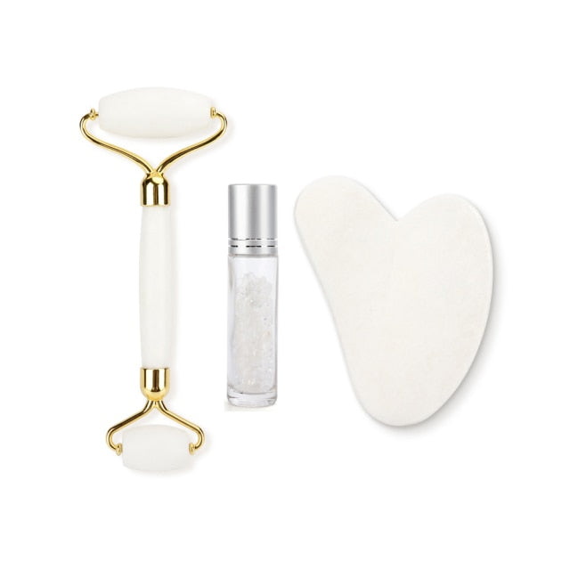 Face Massage Jade Roller White Natural Stone Crystal Slimmer Lift Wrinkle Double Chin Remover Beauty Care Slimming Tools
