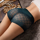 SANDL Women's Underwear Panties Sexy Lace Lingerie High Fit Female Boyshort High Waist Briefs Rhombus Mesh Underpant Plus Size