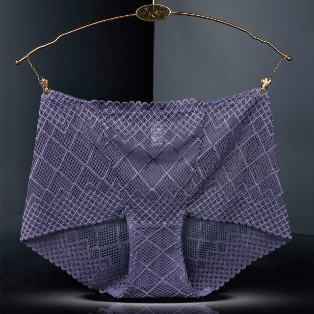 SANDL Women's Underwear Panties Sexy Lace Lingerie High Fit Female Boyshort High Waist Briefs Rhombus Mesh Underpant Plus Size