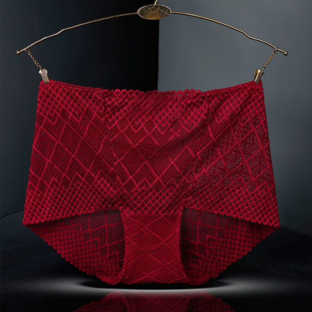 SANDL Women's Underwear Panties Sexy Lace Lingerie High Fit Female Boyshort High Waist Briefs Rhombus Mesh Underpant Plus Size