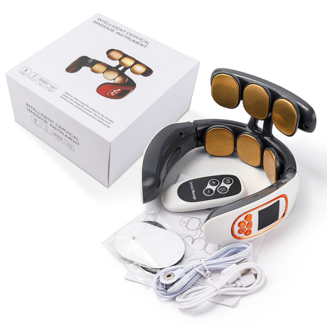 6 Heads Electric Neck and Back Pulse Massager with Heat Pain Relief Relaxation TENS Cervical Massager with Remote Control