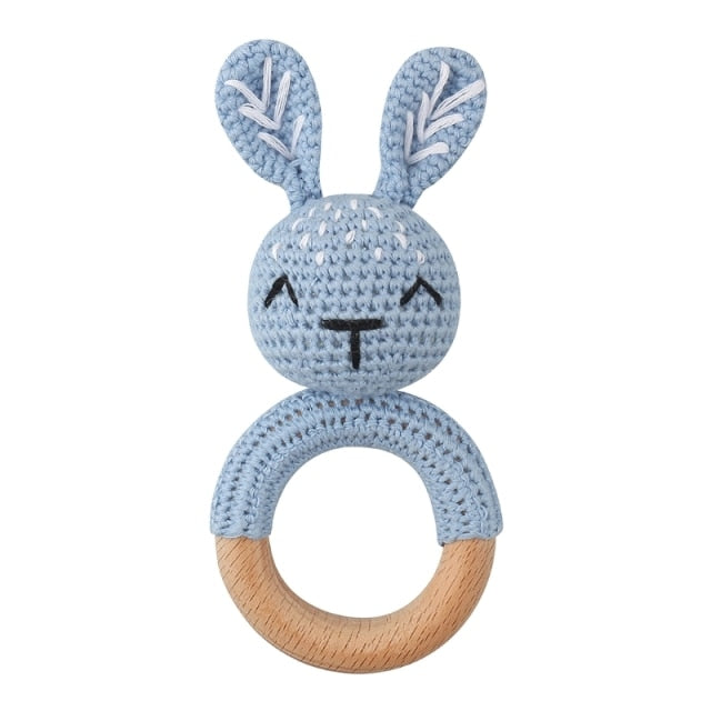 1pc Wooden Crochet Bunny Rattle Toy BPA Free Wood Ring Baby Teether Rodent Baby Gym Mobile Rattles Newborn Educational Toys