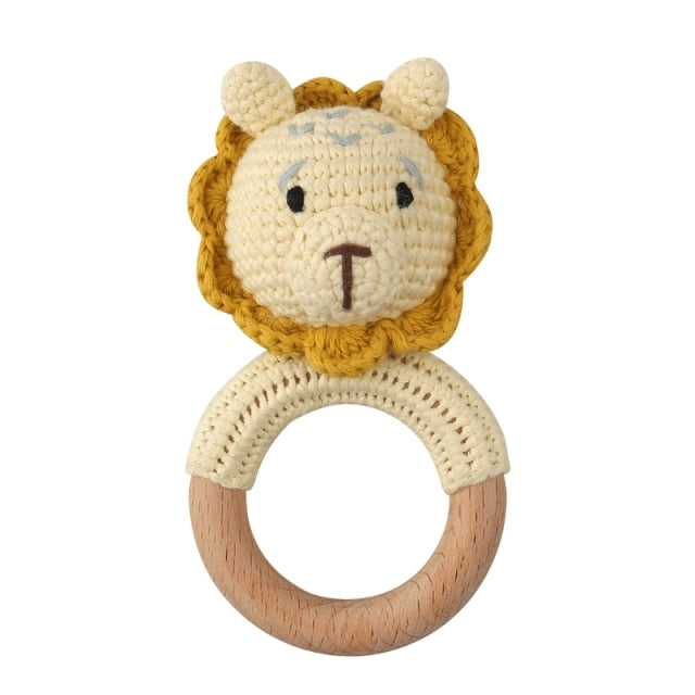 1pc Wooden Crochet Bunny Rattle Toy BPA Free Wood Ring Baby Teether Rodent Baby Gym Mobile Rattles Newborn Educational Toys