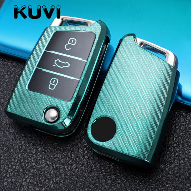 Tpu Carbon Filber Car Key Case Cover For VW Volkswagen Golf 7 MK7 Tiguan MK2 For SEAT Ateca Leon FR 2 Ibiza For Skoda Octavia A7