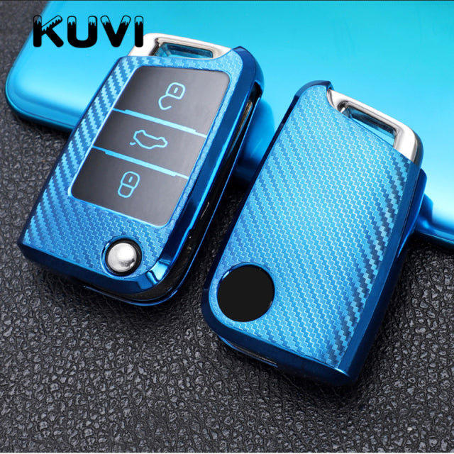 Tpu Carbon Filber Car Key Case Cover For VW Volkswagen Golf 7 MK7 Tiguan MK2 For SEAT Ateca Leon FR 2 Ibiza For Skoda Octavia A7