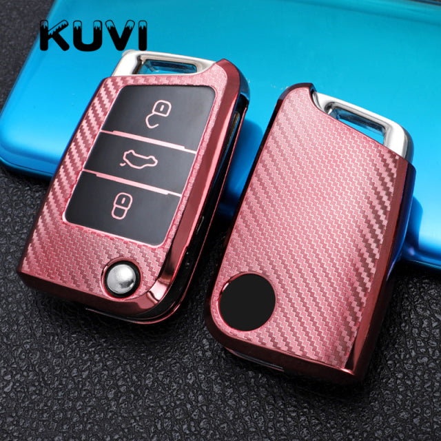 Tpu Carbon Filber Car Key Case Cover For VW Volkswagen Golf 7 MK7 Tiguan MK2 For SEAT Ateca Leon FR 2 Ibiza For Skoda Octavia A7
