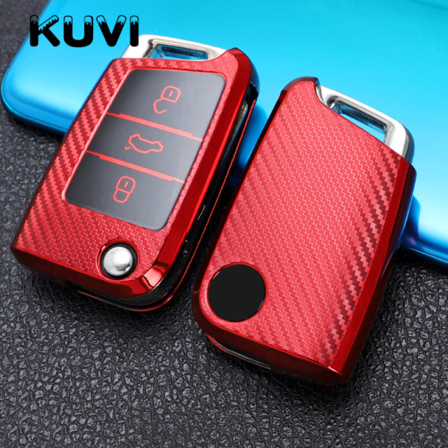 Tpu Carbon Filber Car Key Case Cover For VW Volkswagen Golf 7 MK7 Tiguan MK2 For SEAT Ateca Leon FR 2 Ibiza For Skoda Octavia A7