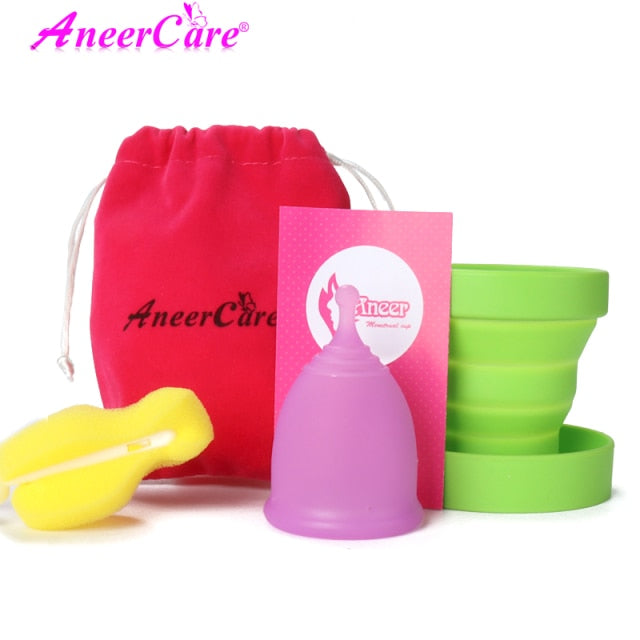 Feminine Hygiene Menstrual Cup Medical Grade Silicone Cop Reusable Vaginal With Gift Cleaning Brush Foldable Collector Aneercare