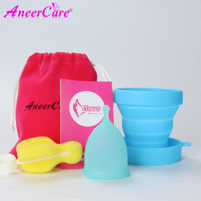 Feminine Hygiene Menstrual Cup Medical Grade Silicone Cop Reusable Vaginal With Gift Cleaning Brush Foldable Collector Aneercare