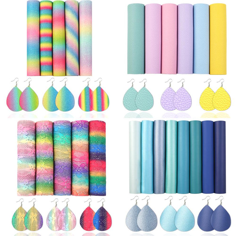 6-10pcs/set A5 15*21cm Rainbow Lychee Glitter Synthetic Leather Set DIY Vinyl for Bows Material Faux Leather Sheets,1Yc9938