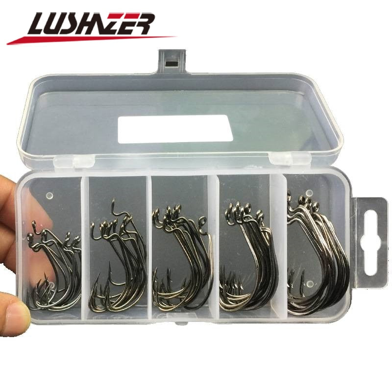 50pcs/100pcs Sea Hooks Fishing Box LUSHAZER Offset Hook 2#-3/0# Carp Snap Fishing Big Hooks Tackles Accessories Fishhook