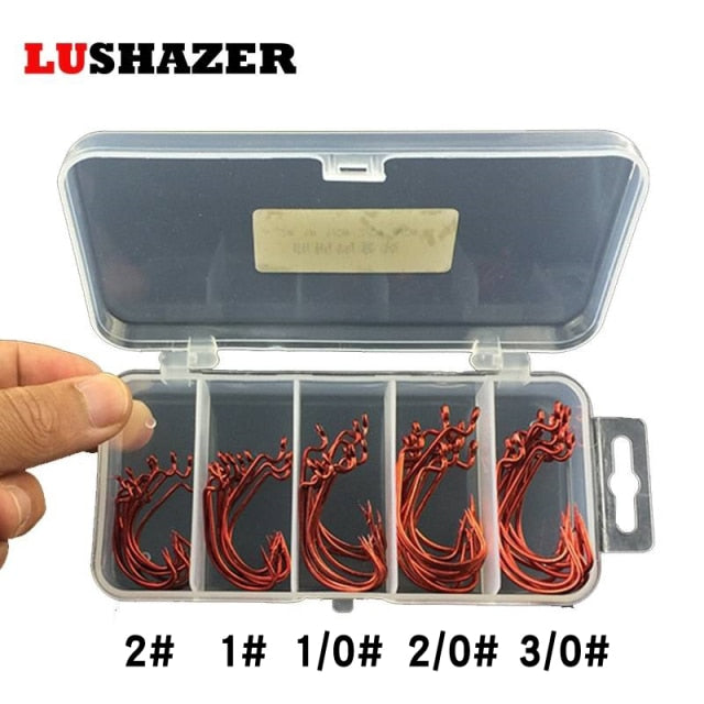 50pcs/100pcs Sea Hooks Fishing Box LUSHAZER Offset Hook 2#-3/0# Carp Snap Fishing Big Hooks Tackles Accessories Fishhook