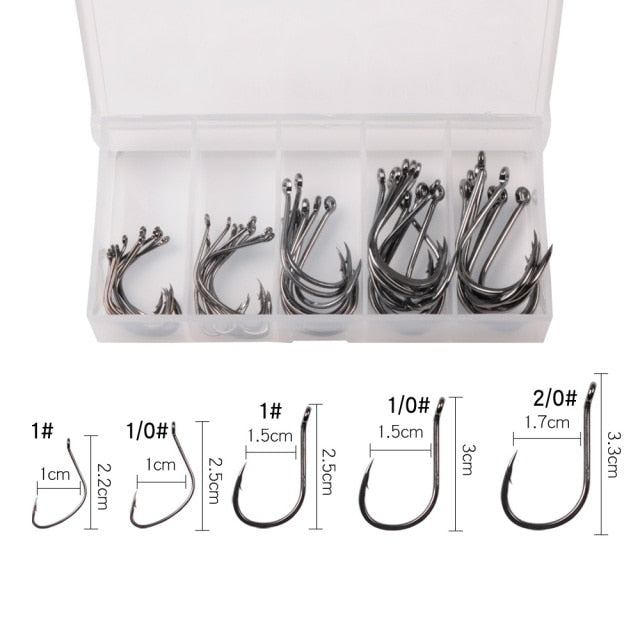 50pcs/100pcs Sea Hooks Fishing Box LUSHAZER Offset Hook 2#-3/0# Carp Snap Fishing Big Hooks Tackles Accessories Fishhook