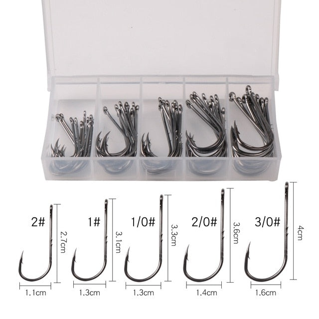 50pcs/100pcs Sea Hooks Fishing Box LUSHAZER Offset Hook 2#-3/0# Carp Snap Fishing Big Hooks Tackles Accessories Fishhook