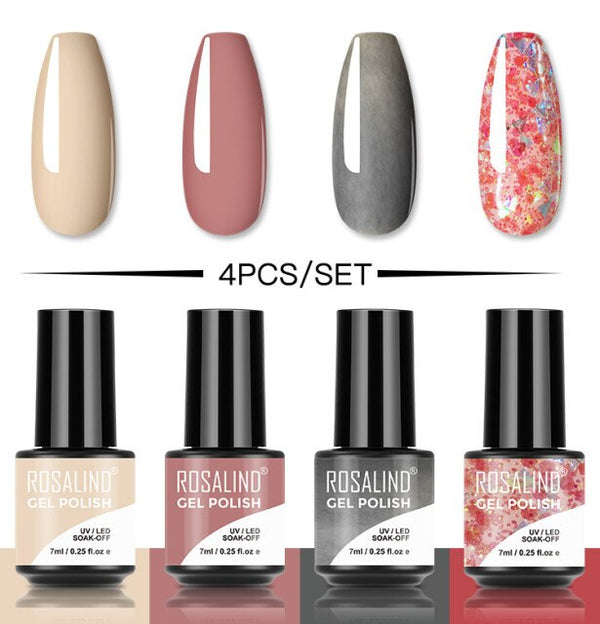 ROSALIND 4/6PCS Gel Polish Set For Manicure Soak Off UV Lamp Hybrid Varnishes Set Base Top Nails Art Nail Gel Polish Set Gel lak