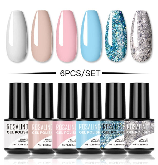 ROSALIND 4/6PCS Gel Polish Set For Manicure Soak Off UV Lamp Hybrid Varnishes Set Base Top Nails Art Nail Gel Polish Set Gel lak