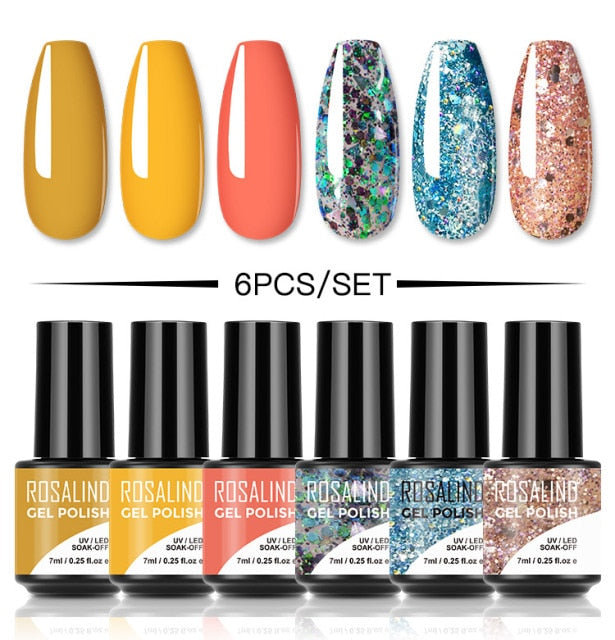 ROSALIND 4/6PCS Gel Polish Set For Manicure Soak Off UV Lamp Hybrid Varnishes Set Base Top Nails Art Nail Gel Polish Set Gel lak
