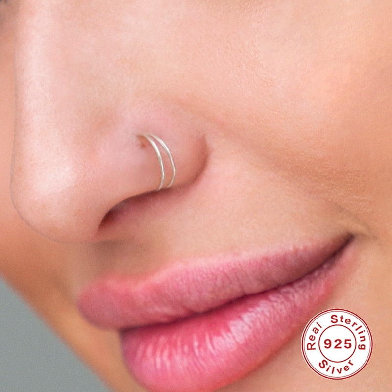 AIDE 8mm Segment Rings Nose Hoop Ear Piercing Tragus 925 Silver Nose Ring Ear Cartiliage Tragus Sexy Body Jewelry Piercing Nariz