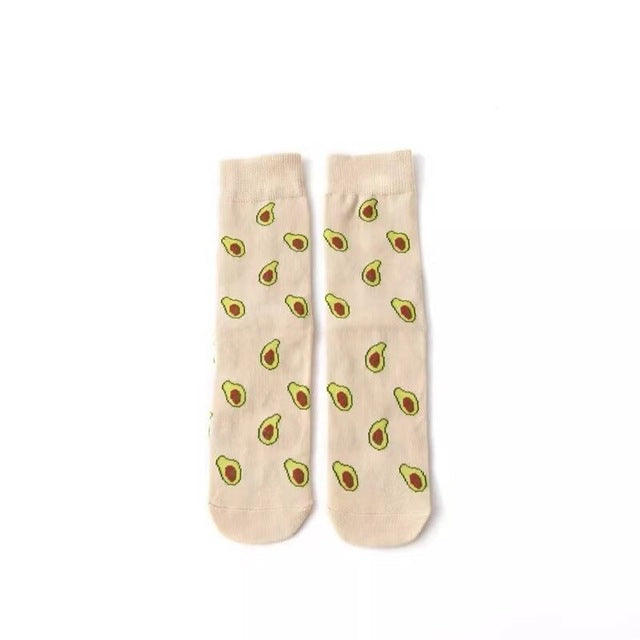 Hot Sale Funny Harajuku Women Casual Cartoon Fruit Sock Banana Avocado Lemon Egg Cookie Donuts Colorful Japanese Skateboard Sock