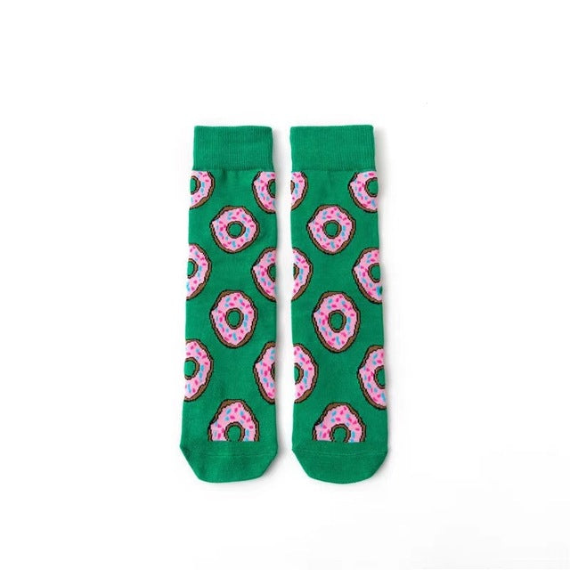 Hot Sale Funny Harajuku Women Casual Cartoon Fruit Sock Banana Avocado Lemon Egg Cookie Donuts Colorful Japanese Skateboard Sock
