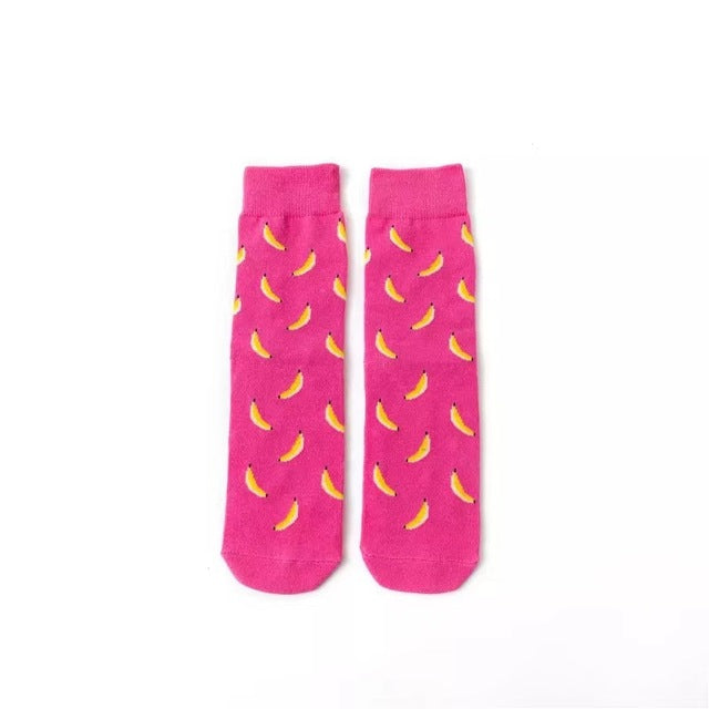 Hot Sale Funny Harajuku Women Casual Cartoon Fruit Sock Banana Avocado Lemon Egg Cookie Donuts Colorful Japanese Skateboard Sock