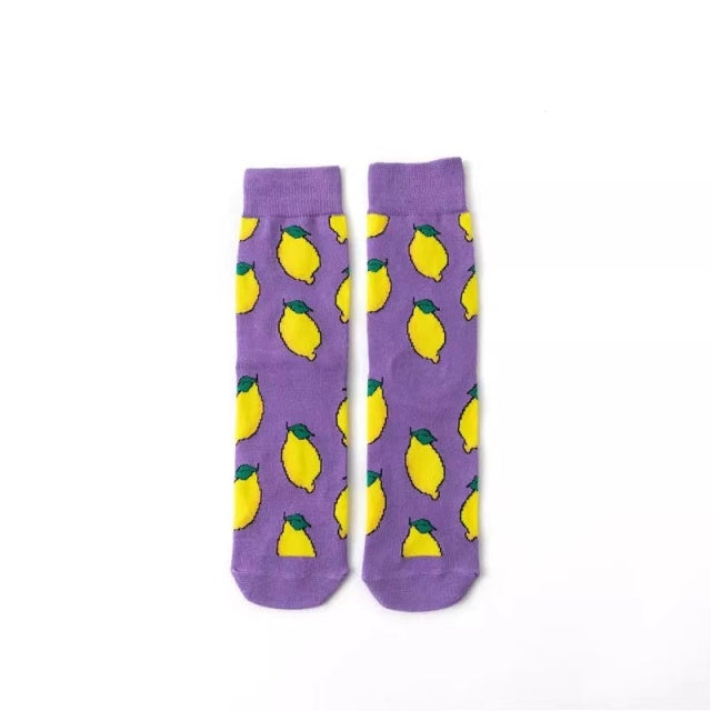 Hot Sale Funny Harajuku Women Casual Cartoon Fruit Sock Banana Avocado Lemon Egg Cookie Donuts Colorful Japanese Skateboard Sock