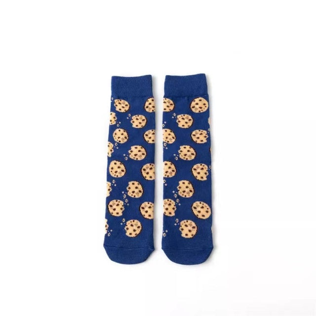 Hot Sale Funny Harajuku Women Casual Cartoon Fruit Sock Banana Avocado Lemon Egg Cookie Donuts Colorful Japanese Skateboard Sock