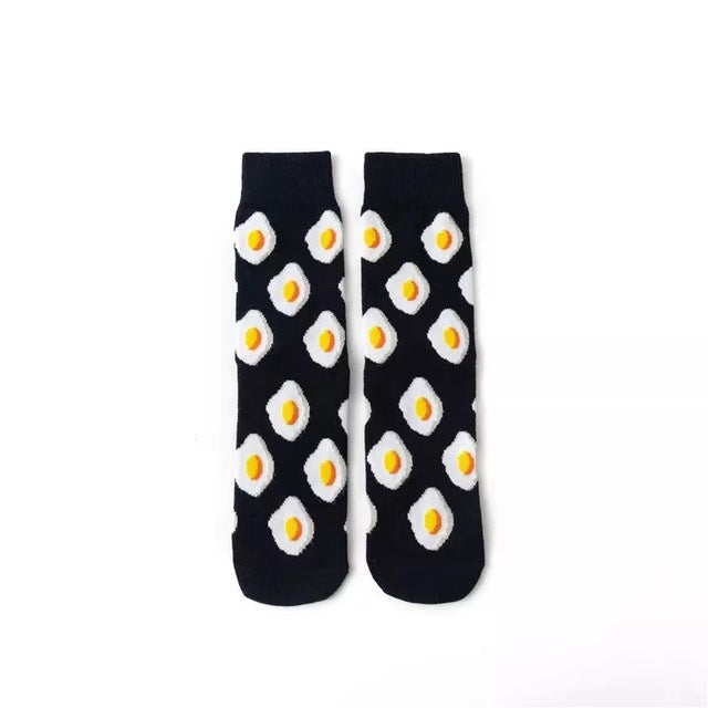 Hot Sale Funny Harajuku Women Casual Cartoon Fruit Sock Banana Avocado Lemon Egg Cookie Donuts Colorful Japanese Skateboard Sock