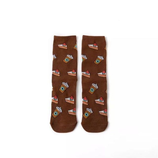 Hot Sale Funny Harajuku Women Casual Cartoon Fruit Sock Banana Avocado Lemon Egg Cookie Donuts Colorful Japanese Skateboard Sock