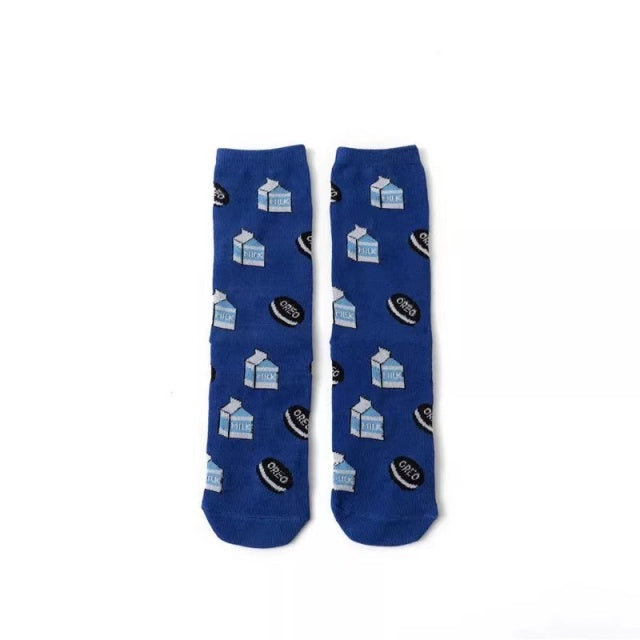 Hot Sale Funny Harajuku Women Casual Cartoon Fruit Sock Banana Avocado Lemon Egg Cookie Donuts Colorful Japanese Skateboard Sock