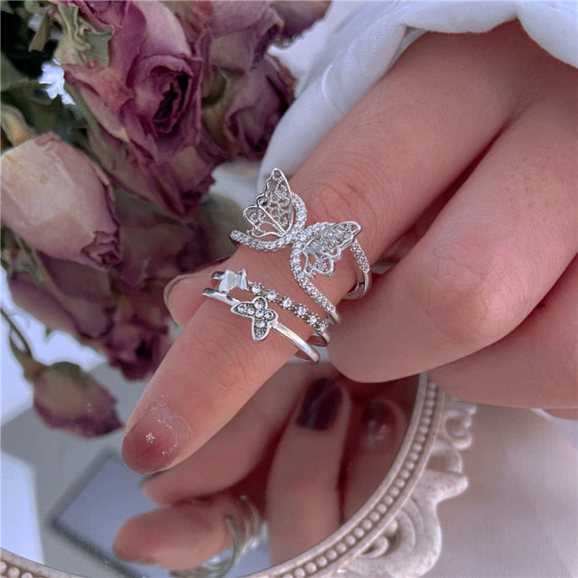 IF ME 2 Paired Butterfly Couple Adjustable Opening Ring Set for Women Men Unisex Gold Silver Color Metal Rings Trendy Jewelry