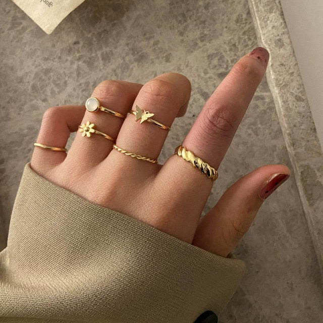 IF ME 2 Paired Butterfly Couple Adjustable Opening Ring Set for Women Men Unisex Gold Silver Color Metal Rings Trendy Jewelry