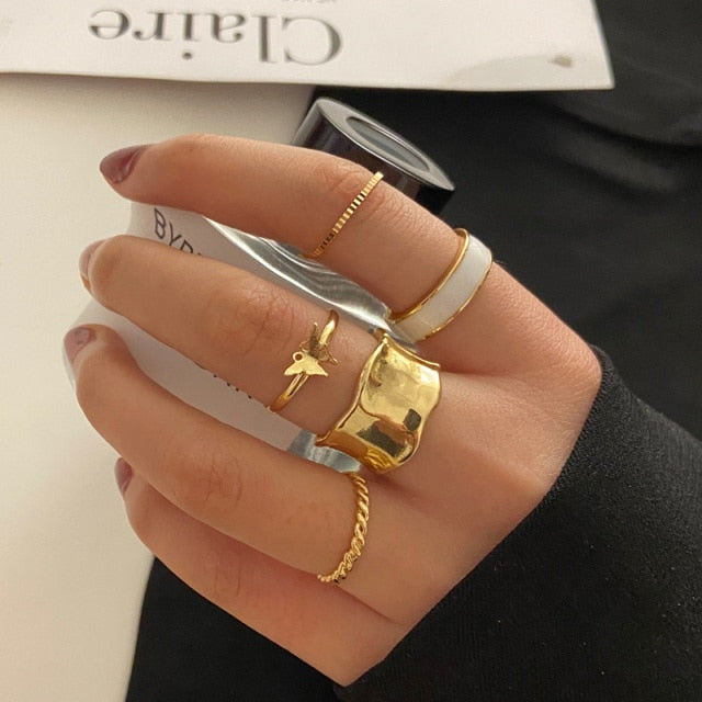 IF ME 2 Paired Butterfly Couple Adjustable Opening Ring Set for Women Men Unisex Gold Silver Color Metal Rings Trendy Jewelry