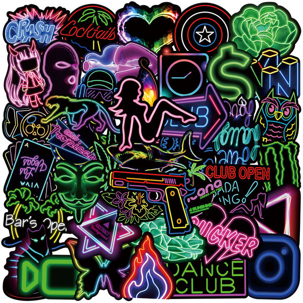 10/30/50PCS Mixed Neon Light Cartoon Stickers DIY Snowboard Laptop Luggage Guitar Cool Graffiti Waterproof Sticker Toys Decal