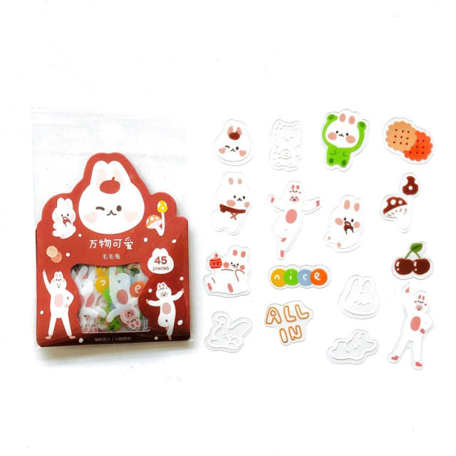 45PCS/Pack Cute Fox And Maple Leaves Paper Sticker Adhesive Craft Stick Label Notebook Computer DIY Decor Kids Gift Stationery