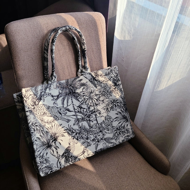 Luxury Designer Handbag for Women's Fashion Brand Designer Bag Jacquard Embroidery Female Girls Shopper Canvas Tote Shoulder Bag