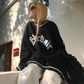 Women Hoodies V-neck Pullover Tops Loose Long-sleeves Letter Fashion Female 2021 Hot Hit y2k Ins Casual All-match Top Clothing