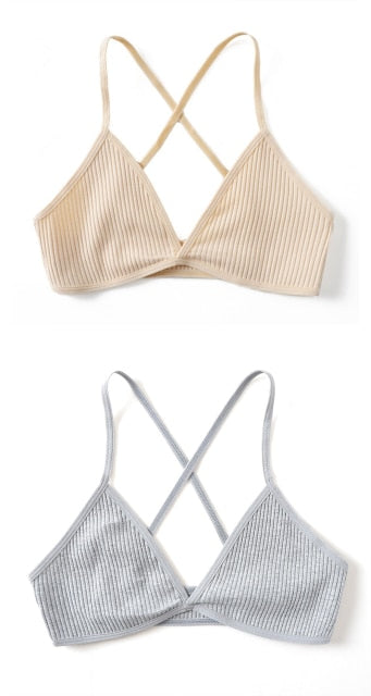 2 PCS Comfort Cotton Bra For Women French Style Bralette Deep V Triangle Cup Bralet Underwear Wireless Lingerie Push Up Bras