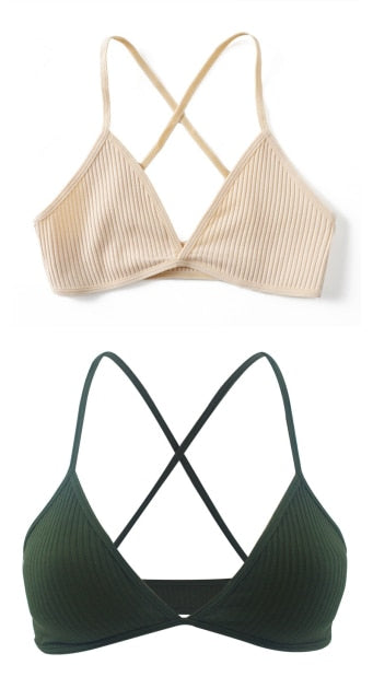 2 PCS Comfort Cotton Bra For Women French Style Bralette Deep V Triangle Cup Bralet Underwear Wireless Lingerie Push Up Bras