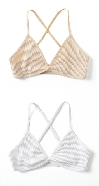 2 PCS Comfort Cotton Bra For Women French Style Bralette Deep V Triangle Cup Bralet Underwear Wireless Lingerie Push Up Bras
