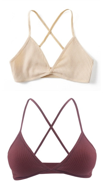 2 PCS Comfort Cotton Bra For Women French Style Bralette Deep V Triangle Cup Bralet Underwear Wireless Lingerie Push Up Bras