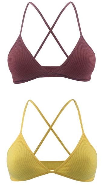 2 PCS Comfort Cotton Bra For Women French Style Bralette Deep V Triangle Cup Bralet Underwear Wireless Lingerie Push Up Bras