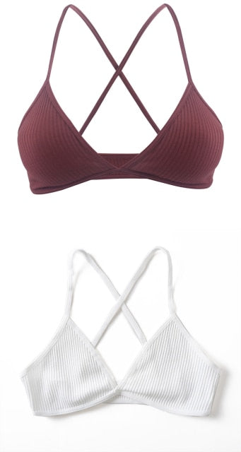 2 PCS Comfort Cotton Bra For Women French Style Bralette Deep V Triangle Cup Bralet Underwear Wireless Lingerie Push Up Bras