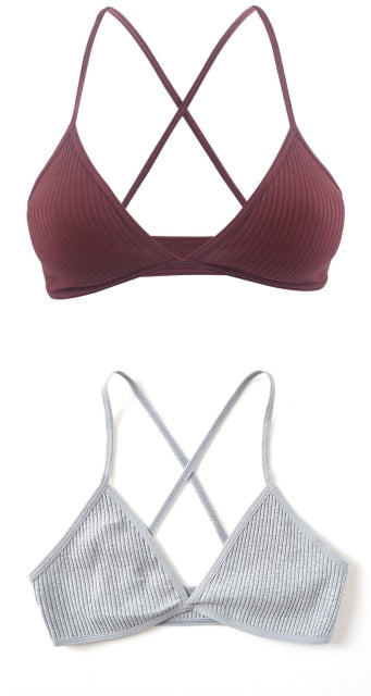 2 PCS Comfort Cotton Bra For Women French Style Bralette Deep V Triangle Cup Bralet Underwear Wireless Lingerie Push Up Bras