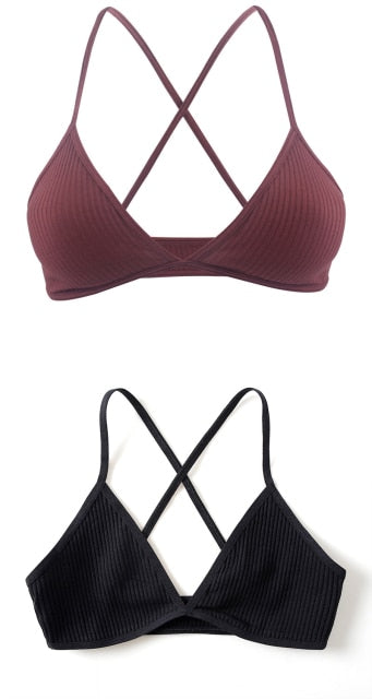 2 PCS Comfort Cotton Bra For Women French Style Bralette Deep V Triangle Cup Bralet Underwear Wireless Lingerie Push Up Bras