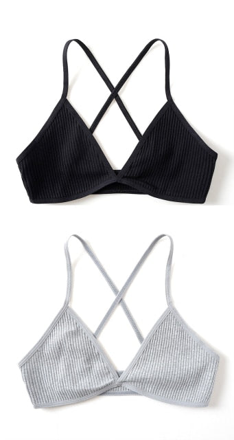 2 PCS Comfort Cotton Bra For Women French Style Bralette Deep V Triangle Cup Bralet Underwear Wireless Lingerie Push Up Bras