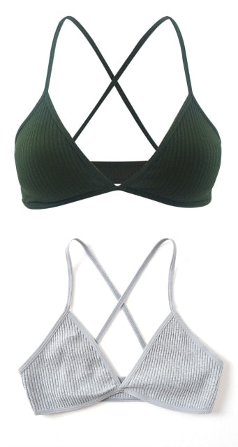 2 PCS Comfort Cotton Bra For Women French Style Bralette Deep V Triangle Cup Bralet Underwear Wireless Lingerie Push Up Bras