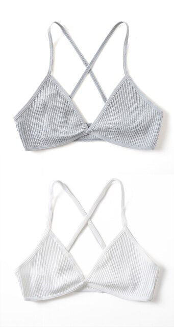 2 PCS Comfort Cotton Bra For Women French Style Bralette Deep V Triangle Cup Bralet Underwear Wireless Lingerie Push Up Bras