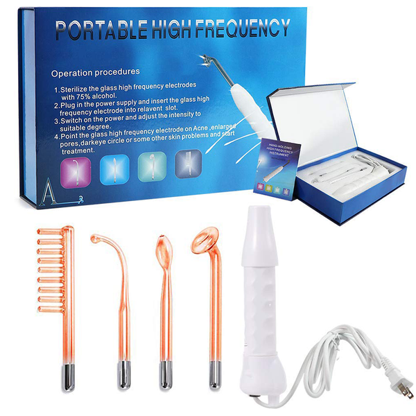 Portable Electrode High Frequency Facial Beauty Machine Electrotherapy Wand Glass Tube Face Cleansing Skin Tightening Device